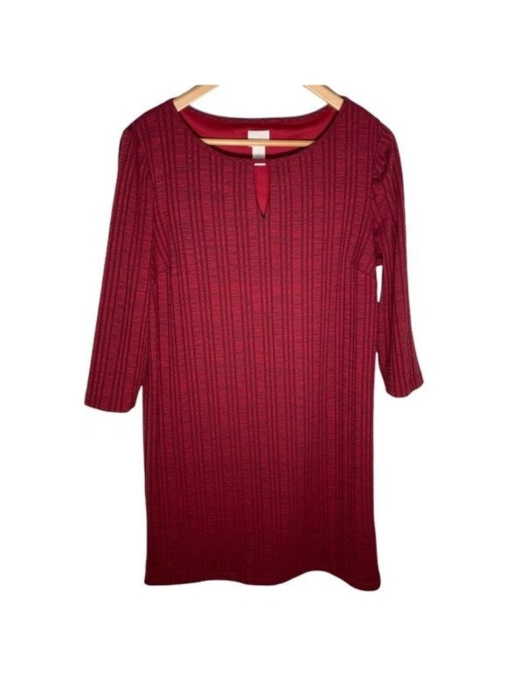 Chicos Womens Size 1 M Red Ribbed Shift Dress Stretch 3/4 Sleeve Casual